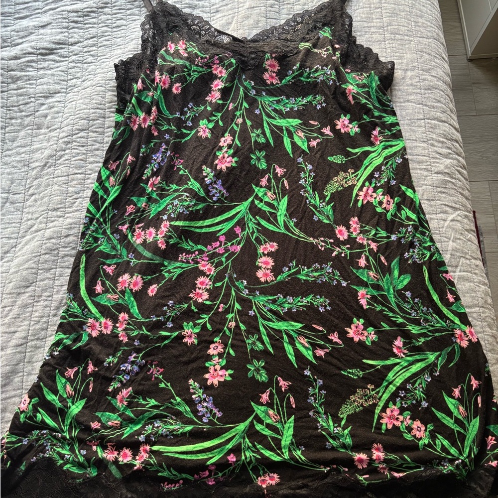Soma Black Chemise with Green and Pink Floral Design